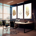 Quadro Decorativo: Sinfonia Dourada - Elegância e Harmonia - quadros decorativos para sala 1 Tela Vertical, 3 Telas - em living room premium