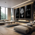 Quadro Decorativo: Leões Majestosos - Inspiração e Força - quadros decorativos 1 Tela Vertical, 3 Telas - em escritorio elegante
