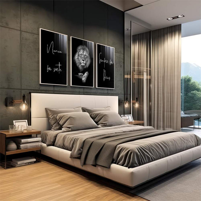 Quadro Decorativo: Leões Majestosos - Inspiração e Força - quadros decorativos para sala 1 Tela Vertical, 3 Telas - em living room premium