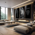 Quadro Decorativo Leão Majestoso: Transcenda com Fé - quadros decorativos 1 Tela Vertical, 3 Telas - em escritorio elegante