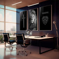 Quadro Decorativo Leão Majestoso: Transcenda com Fé - quadros decorativos 1 Tela Vertical, 3 Telas - em sala moderna