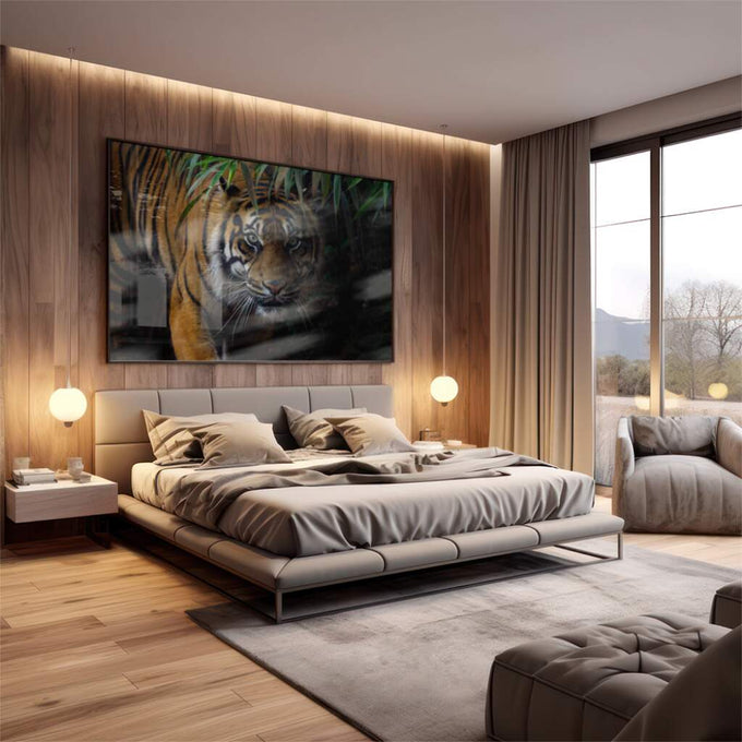 Quadro Decorativo Tigre Majestoso: Reviva a Selva em Casa - quadros decorativos 1 Tela, 1 Tela Horizontal - em escritorio elegante
