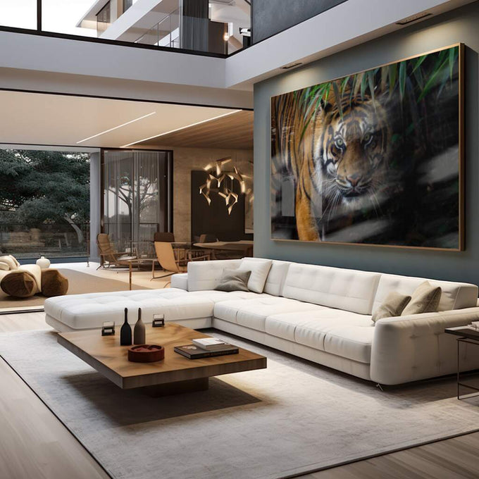 Quadro Decorativo Tigre Majestoso: Reviva a Selva em Casa - quadros decorativos para sala 1 Tela, 1 Tela Horizontal - em living room premium