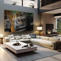 Quadro Decorativo Tigre Majestoso: Reviva a Selva em Casa - quadros decorativos 1 Tela, 1 Tela Horizontal - em sala moderna
