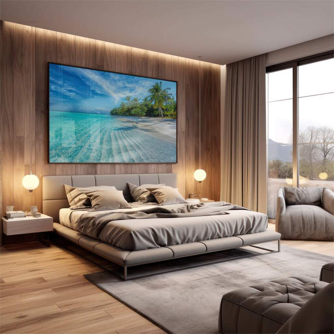 Quadro Decorativo: Paraíso Tropical - Eleva seu Espírito - quadros decorativos 1 Tela, 1 Tela Horizontal - em escritorio elegante