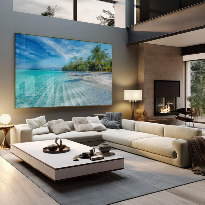 Quadro Decorativo: Paraíso Tropical - Eleva seu Espírito - quadros decorativos 1 Tela, 1 Tela Horizontal - em sala moderna