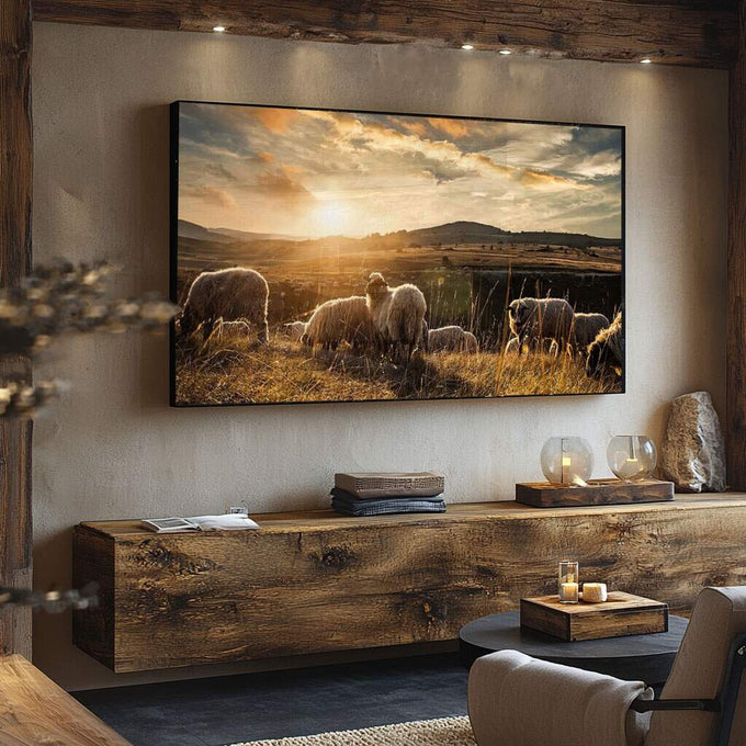 Quadro Decorativo Serenidade Pastoral - Beleza Natural Única - quadros decorativos para sala 1 Tela, 1 Tela Horizontal - em ambiente decorado