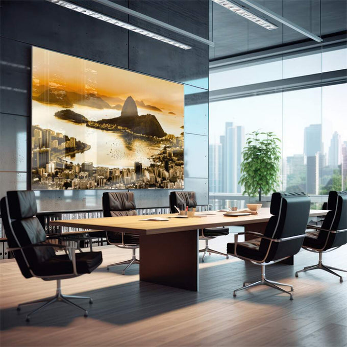 Quadro Decorativo Crepúsculo Inspirador no Rio de Janeiro - quadros decorativos para sala 1 Tela, 1 Tela Horizontal - em quarto contemporaneo