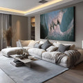 Quadro Decorativo Beijo Intenso: Amor e Paixão em Azul - quadros decorativos para sala 1 Tela, 1 Tela Horizontal - em ambiente decorado