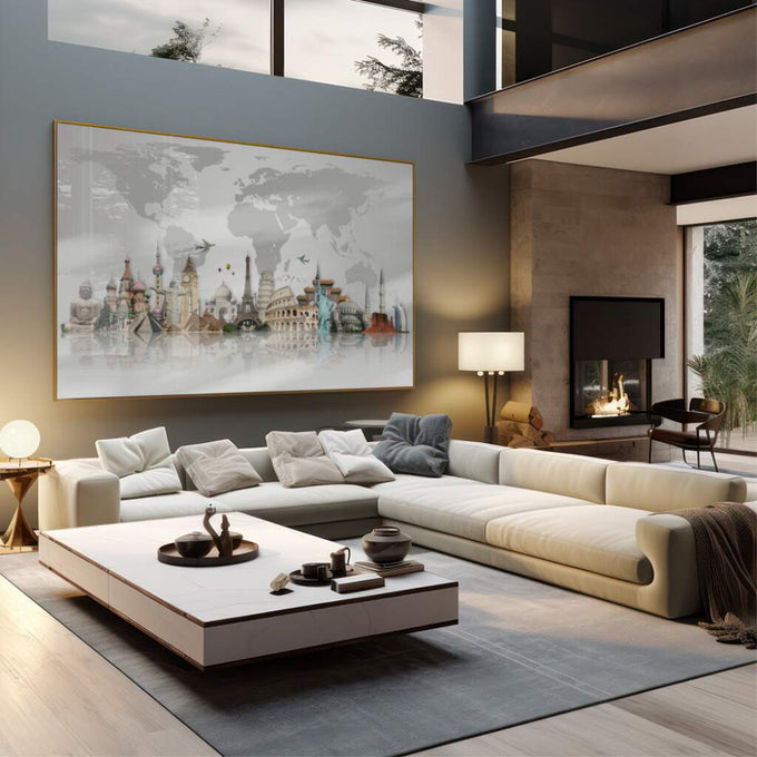 Quadro Decorativo Mapa de Maravilhas: Exploração Única - quadros decorativos 1 Tela, 1 Tela Horizontal - em sala moderna