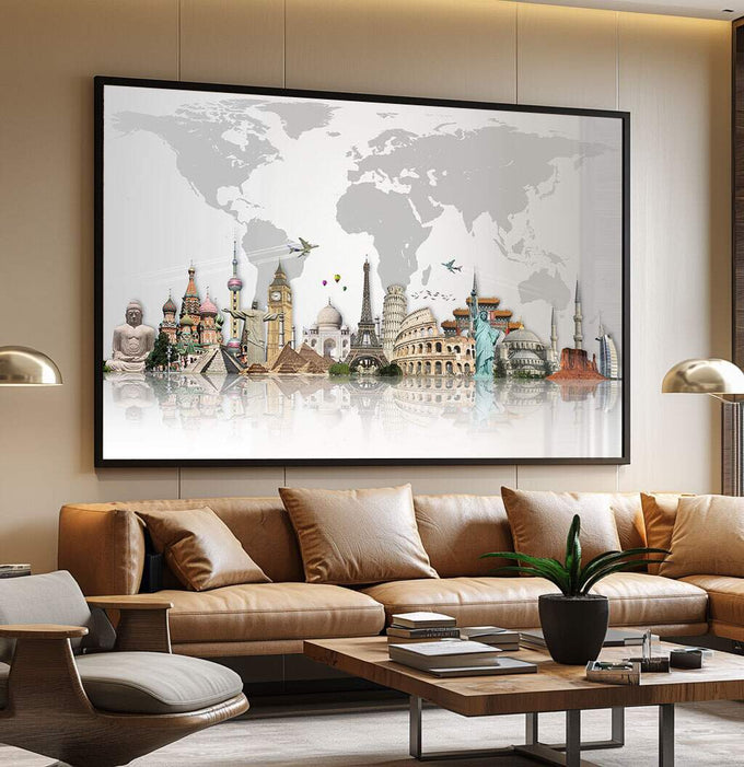 Quadro Decorativo Mapa de Maravilhas: Exploração Única - quadros decorativos para sala 1 Tela, 1 Tela Horizontal - em ambiente decorado