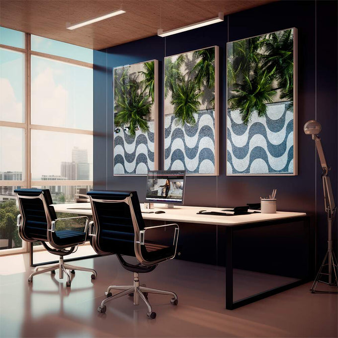 Quadro Decorativo: Exuberância Tropical Inigualável - quadros decorativos 1 Tela Vertical, 3 Telas - em sala moderna