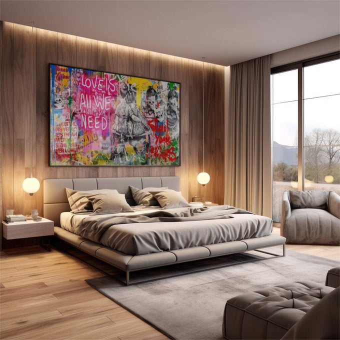 Quadro Decorativo: Cena Urbana de Esperança na Chuva - quadros decorativos 1 Tela, 1 Tela Horizontal - em escritorio elegante