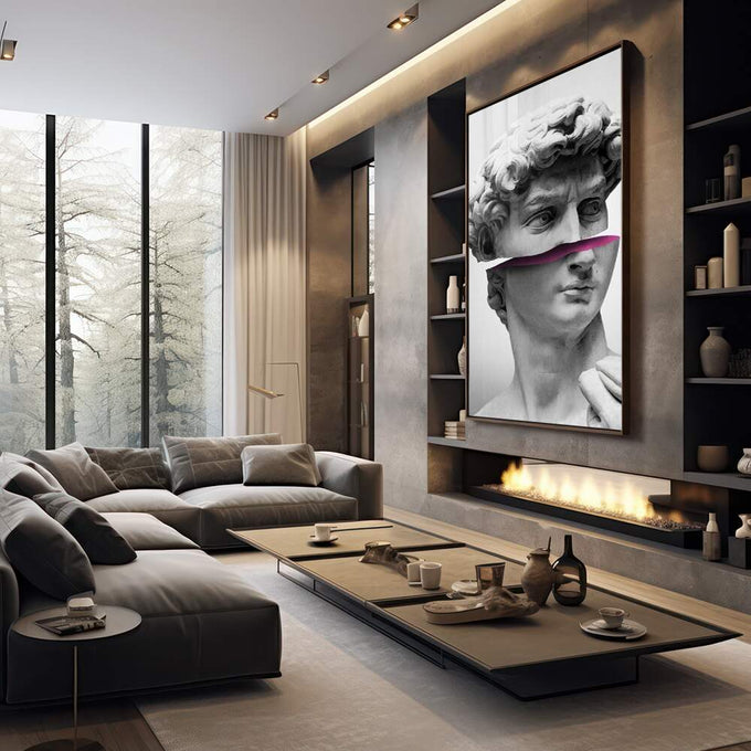 Quadro Decorativo: Jogo de Luz em Esculturas Monocromáticas - quadros decorativos 1 Tela Vertical, 3 Telas - em escritorio elegante