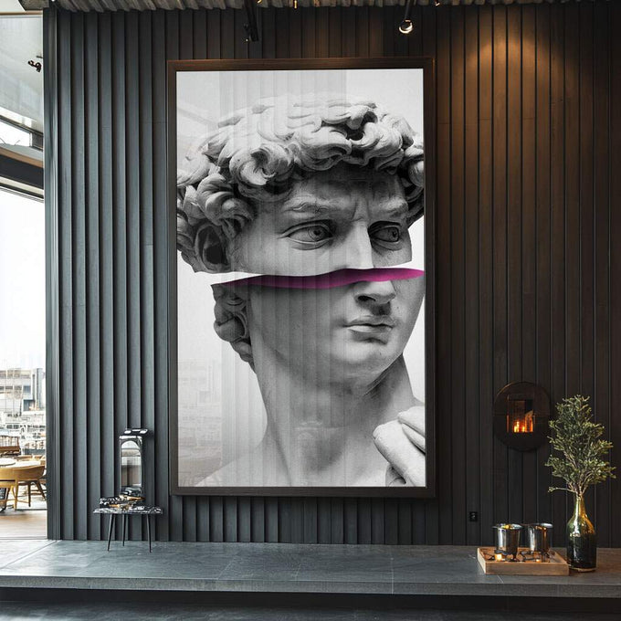Quadro Decorativo: Jogo de Luz em Esculturas Monocromáticas - quadros decorativos para sala 1 Tela Vertical, 3 Telas - em ambiente decorado