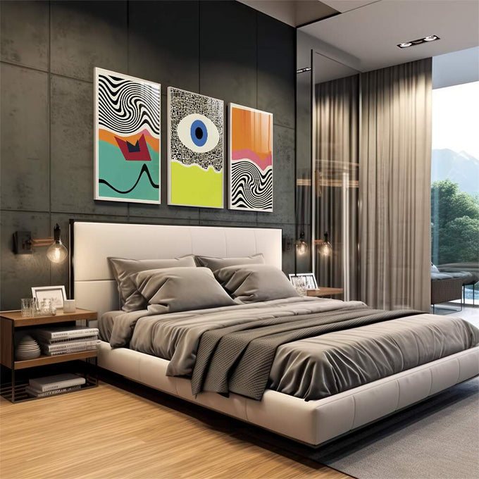 Quadro Decorativo Ondulações Abstratas: Transforme Seu Espaço - quadros decorativos para sala 1 Tela Vertical, 3 Telas - em living room premium