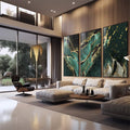 Quadro Decorativo: Luxo Verde & Ouro - Exclusividade e Arte - quadros decorativos 1 Tela Vertical, 3 Telas - em escritorio elegante