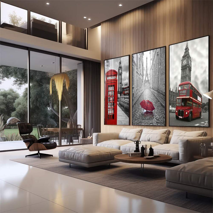 Quadro Decorativo: Magia de Londres em Cores Vibrantes - quadros decorativos para sala 1 Tela Vertical, 3 Telas - em quarto contemporaneo