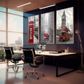 Quadro Decorativo: Magia de Londres em Cores Vibrantes - quadros decorativos 1 Tela Vertical, 3 Telas - em sala moderna