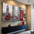 Quadro Decorativo: Magia de Londres em Cores Vibrantes - quadros decorativos para sala 1 Tela Vertical, 3 Telas - em ambiente decorado