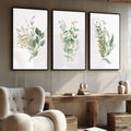 Quadro Decorativo Folhas de Eucalipto: Inspire-se na Natureza - quadros decorativos para sala 1 Tela Vertical, 3 Telas - em ambiente decorado
