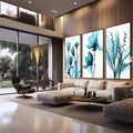 Quadro Decorativo Flores Azuis: Arte Suave que Encanta - quadros decorativos para sala 1 Tela Vertical, 3 Telas - em quarto contemporaneo