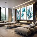 Quadro Decorativo Flores Azuis: Arte Suave que Encanta - quadros decorativos 1 Tela Vertical, 3 Telas - em escritorio elegante