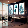 Quadro Decorativo Flores Azuis: Arte Suave que Encanta - quadros decorativos 1 Tela Vertical, 3 Telas - em sala moderna
