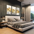 Quadro Decorativo: Fusão de Ouro e Branco, Toque Minimalista - quadros decorativos para sala 1 Tela Vertical, 3 Telas - em living room premium