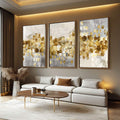 Quadro Decorativo: Fusão de Ouro e Branco, Toque Minimalista - quadros decorativos para sala 1 Tela Vertical, 3 Telas - em ambiente decorado
