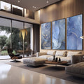 Quadro Decorativo: Oceano de Luxo em Azul e Ouro - quadros decorativos para sala 1 Tela Vertical, 3 Telas - em quarto contemporaneo