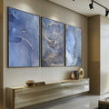 Quadro Decorativo: Oceano de Luxo em Azul e Ouro - quadros decorativos para sala 1 Tela Vertical, 3 Telas - em ambiente decorado
