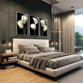 Quadro Decorativo: Elegância Minimalista em Preto e Branco - quadros decorativos 1 Tela Vertical, 3 Telas - em escritorio elegante