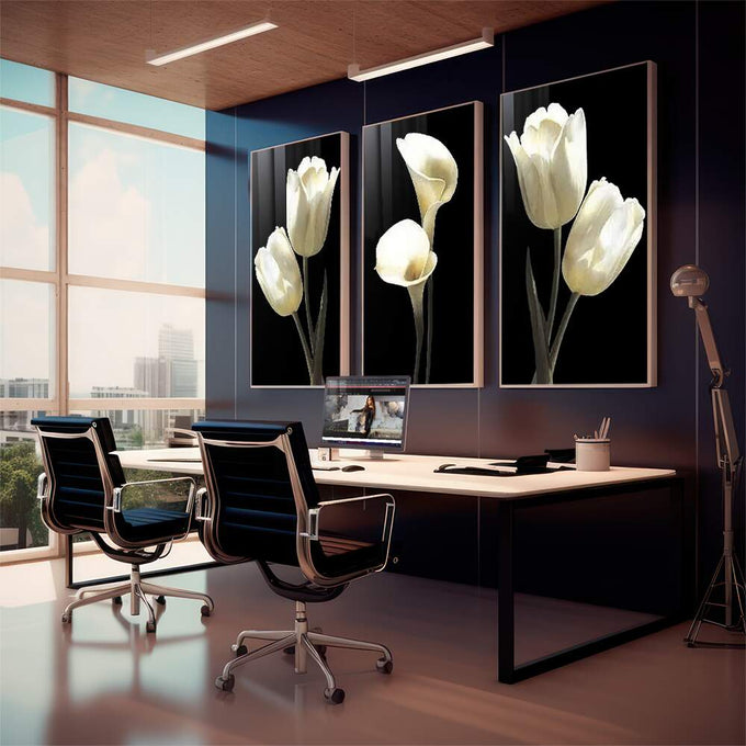 Quadro Decorativo: Elegância Minimalista em Preto e Branco - quadros decorativos para sala 1 Tela Vertical, 3 Telas - em living room premium