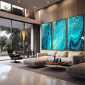 Quadro Decorativo Aquarela Azul: Toque de Sofisticação - quadros decorativos para sala 1 Tela Vertical, 3 Telas - em quarto contemporaneo
