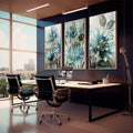 Quadro Decorativo Refrescante Jardim de Flores Azuis - quadros decorativos 1 Tela Vertical, 3 Telas - em sala moderna
