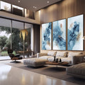 Quadro Decorativo: Elegância Azul e Dourada Única - quadros decorativos para sala 1 Tela Vertical, 3 Telas - em quarto contemporaneo