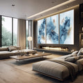 Quadro Decorativo: Elegância Azul e Dourada Única - quadros decorativos 1 Tela Vertical, 3 Telas - em escritorio elegante