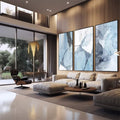 Quadro Decorativo Refúgio Abstrato em Azul ? Sua Paz Interior - quadros decorativos para sala 1 Tela Vertical, 3 Telas - em quarto contemporaneo