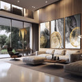 Quadro Decorativo Elegância Abstrata: Luxo em Preto e Ouro - quadros decorativos para sala 1 Tela Vertical, 3 Telas - em quarto contemporaneo