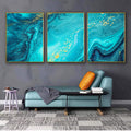 Quadro Decorativo Aquarela Azul: Toque de Sofisticação - quadros decorativos para sala 1 Tela Vertical, 3 Telas - em ambiente decorado