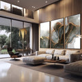 Quadro Decorativo Abstração Preto & Dourado - Luxo Moderno - quadros decorativos para sala 1 Tela Vertical, 3 Telas - em quarto contemporaneo