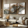 Quadro Decorativo Abstração Preto & Dourado - Luxo Moderno - quadros decorativos para sala 1 Tela Vertical, 3 Telas - em ambiente decorado
