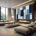 Quadro Decorativo: Harmonia Azul e Cinza, Inspira Modernidade - quadros decorativos 1 Tela Vertical, 3 Telas - em escritorio elegante