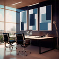 Quadro Decorativo: Harmonia Azul e Cinza, Inspira Modernidade - quadros decorativos 1 Tela Vertical, 3 Telas - em sala moderna