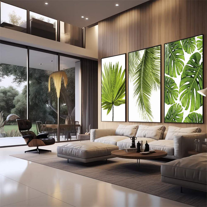 Quadro Decorativo Exuberância Verde: Renove Seu Ambiente - quadros decorativos para sala 1 Tela Vertical, 3 Telas - em quarto contemporaneo