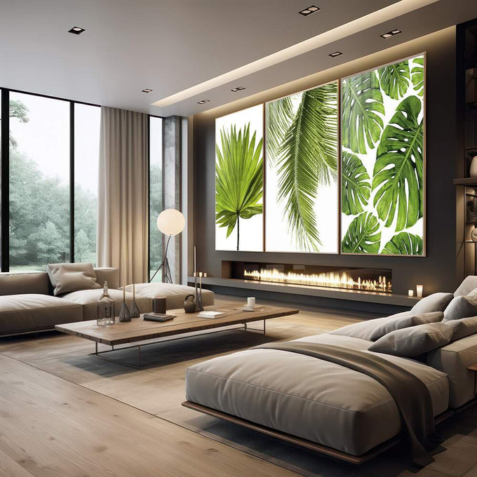 Quadro Decorativo Exuberância Verde: Renove Seu Ambiente - quadros decorativos 1 Tela Vertical, 3 Telas - em escritorio elegante
