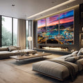 Quadro Decorativo: Anoitecer Magnífico no Rio - quadros decorativos para sala 1 Tela Vertical, 3 Telas - em quarto contemporaneo