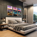 Quadro Decorativo: Anoitecer Magnífico no Rio - quadros decorativos 1 Tela Vertical, 3 Telas - em escritorio elegante