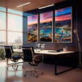 Quadro Decorativo: Anoitecer Magnífico no Rio - quadros decorativos para sala 1 Tela Vertical, 3 Telas - em living room premium